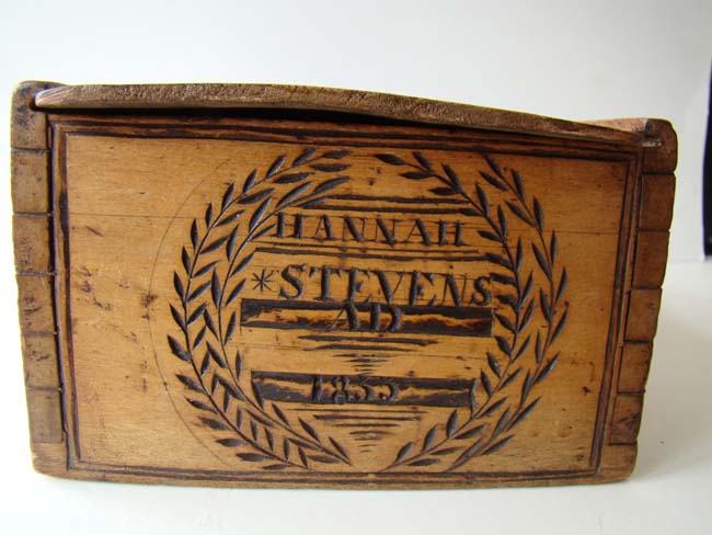 A charming Sailor carved Ditty box inscribed "HANNAH STEVENS, AD 1833" — image 3